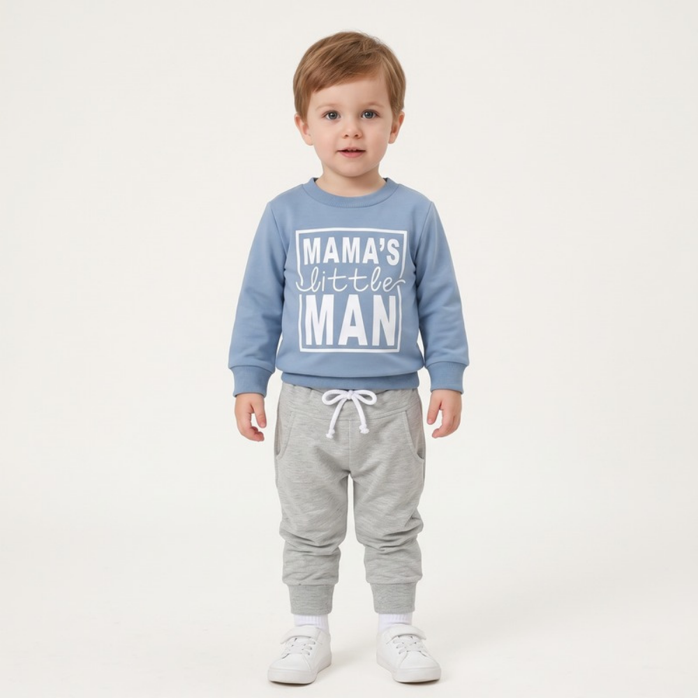 Lilo Letter Print Sweatshirt Set - Blue Mama's Little Man