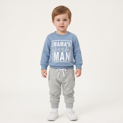 Lilo Letter Print Sweatshirt Set - Blue Mama's Little Man