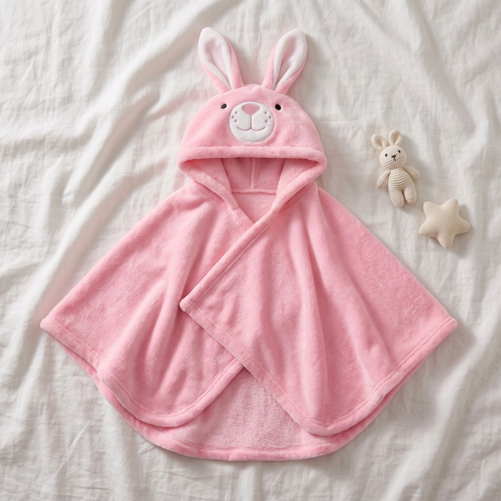 Lilo Flannel Hooded Cloak - Pink Bunny