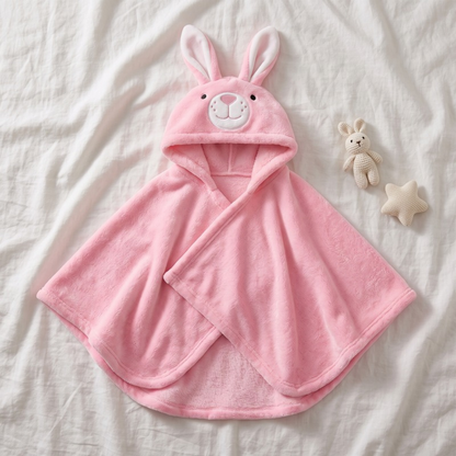 Lilo Flannel Hooded Cloak - Pink Bunny