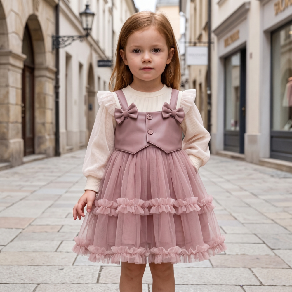 Lilo Faux Leather Tulle Dress - Pink