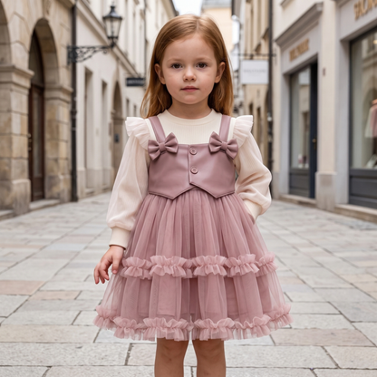 Lilo Faux Leather Tulle Dress - Pink