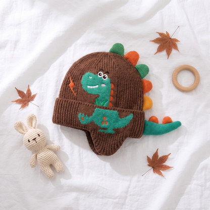 Lilo Dinosaur Knit Ear Flap Hat - Coffee Brown