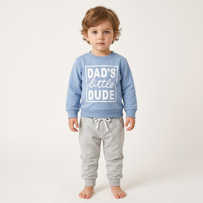 Lilo Letter Print Sweatshirt Set - Blue Dad's Little Dude