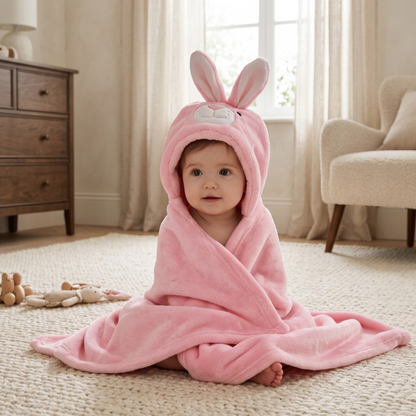 Lilo Flannel Hooded Cloak - Pink Bunny