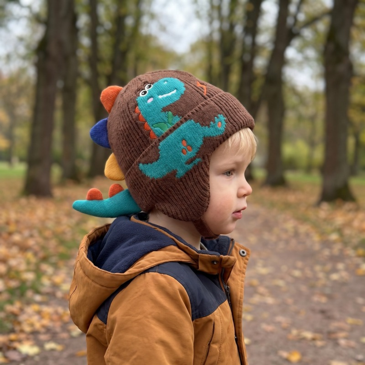 Lilo Dinosaur Knit Ear Flap Hat - Coffee Brown