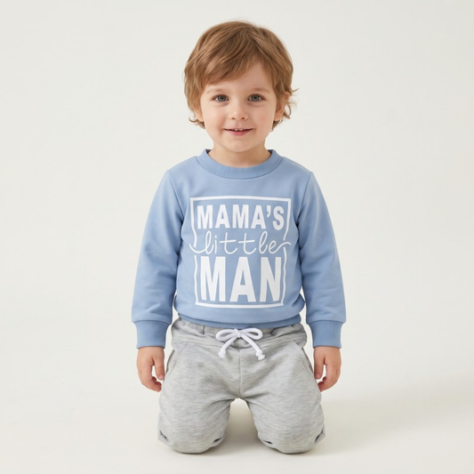Lilo Letter Print Sweatshirt Set - Blue Mama's Little Man