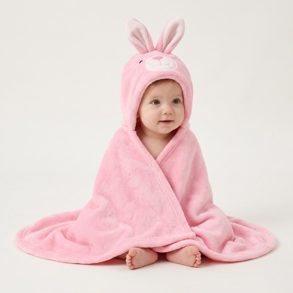 Lilo Flannel Hooded Cloak - Pink Bunny