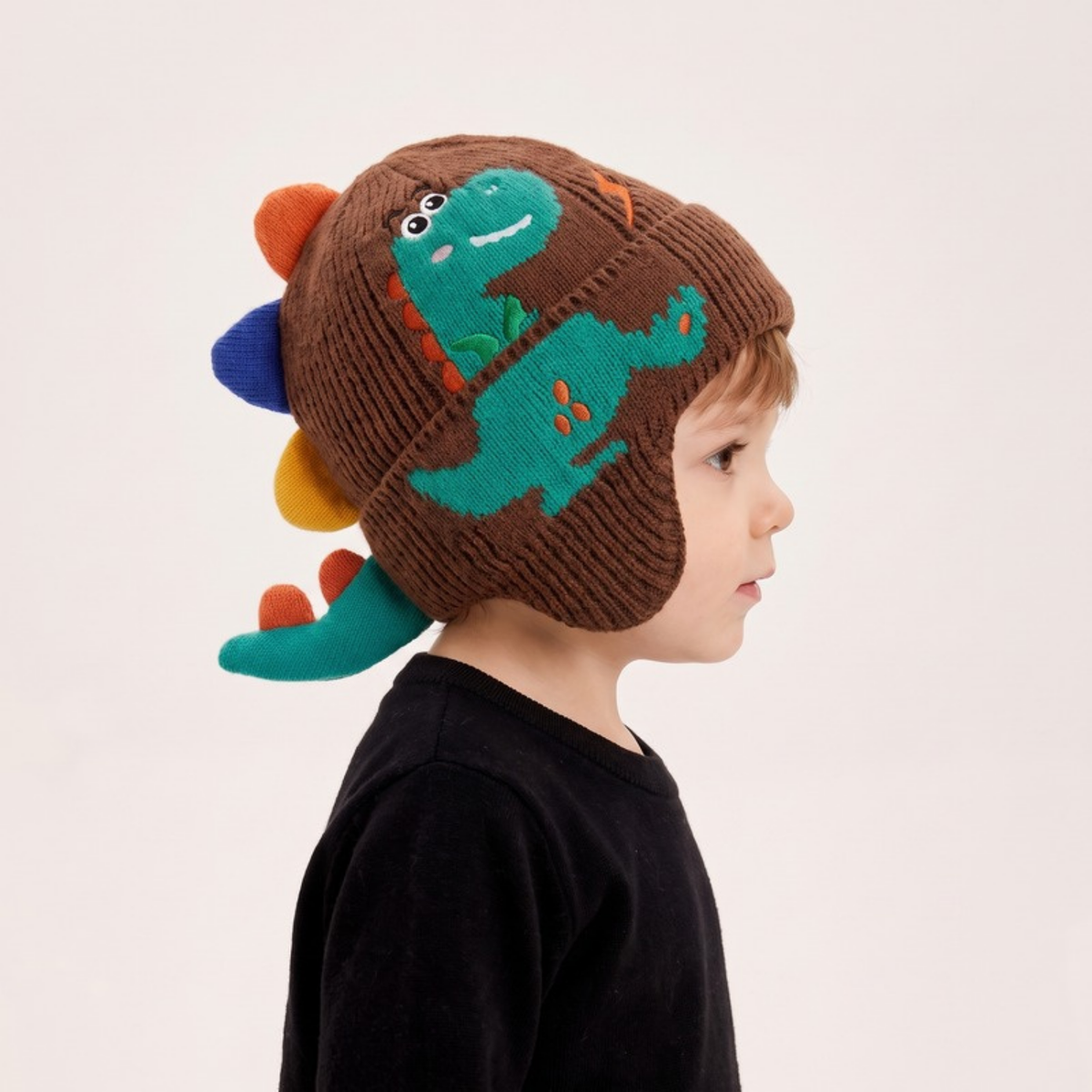 Lilo Dinosaur Knit Ear Flap Hat - Coffee Brown