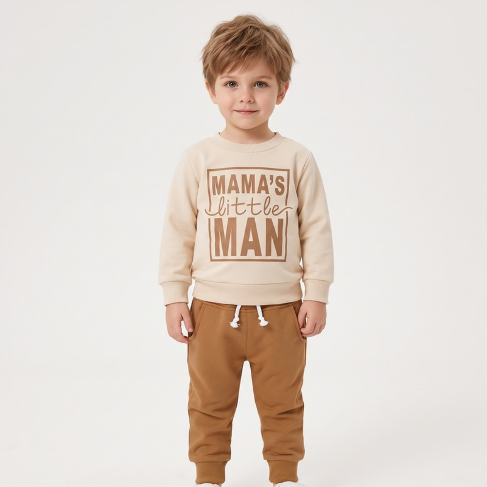 Lilo Letter Print Sweatshirt Set - Oatmeal Mama's Little Man