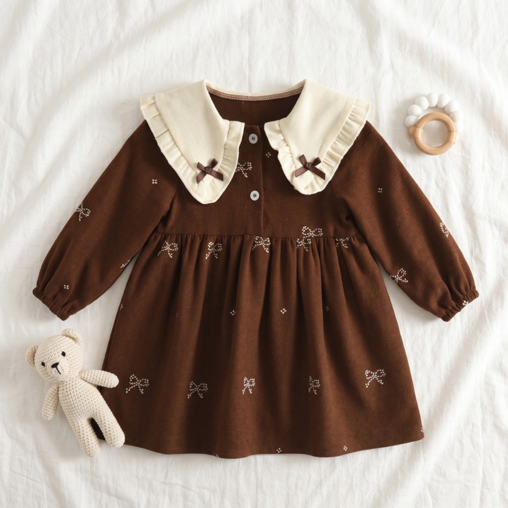 Lilo Embroidered Collar Princess Dress - Brown Bow