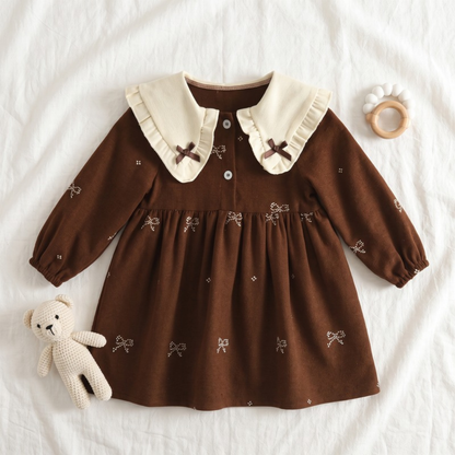 Lilo Embroidered Collar Princess Dress - Brown Bow