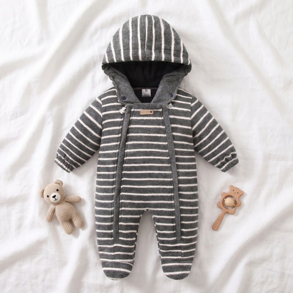 Lilo Wool Blend Padded Romper - Grey Stripe