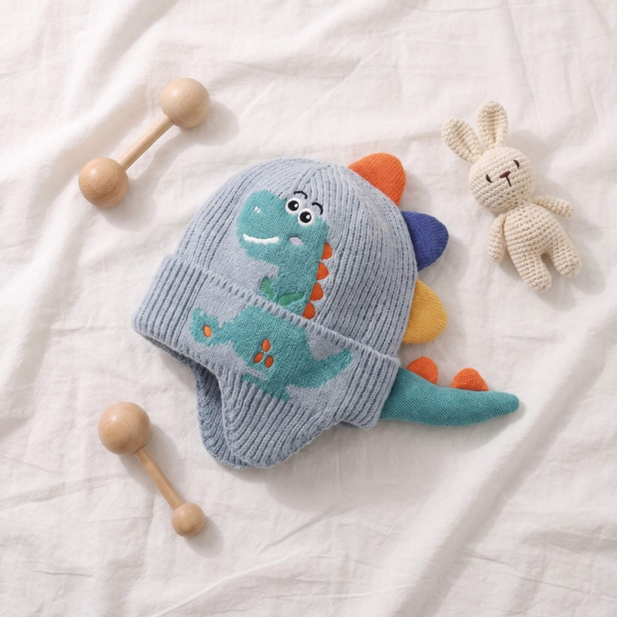 Lilo Dinosaur Knit Ear Flap Hat - Sky Blue
