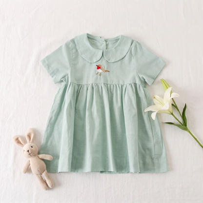 Lilo Meadow Girls Embroidered Dress - Sage Robin