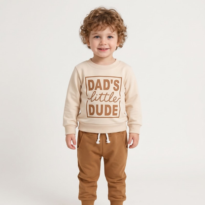 Lilo Letter Print Sweatshirt Set - Oatmeal Dad's Little Dude