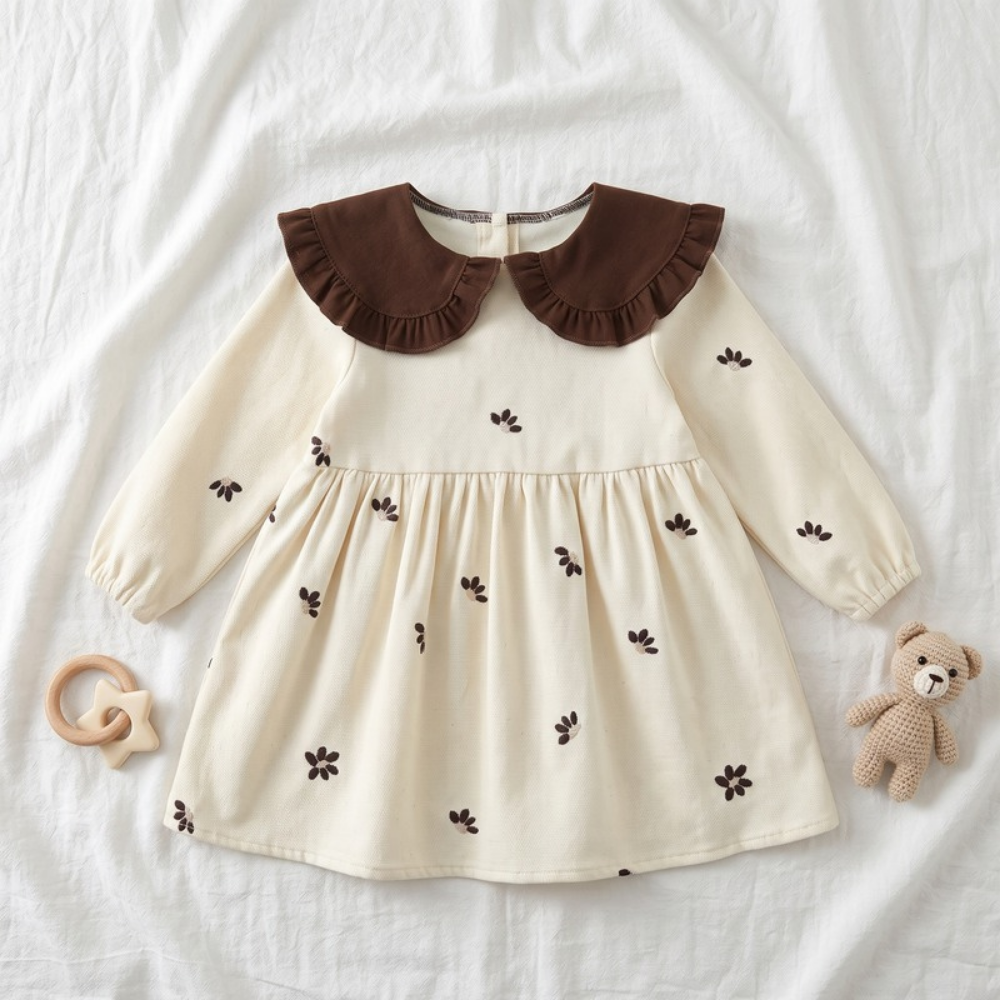 Lilo Embroidered Collar Princess Dress - Beige