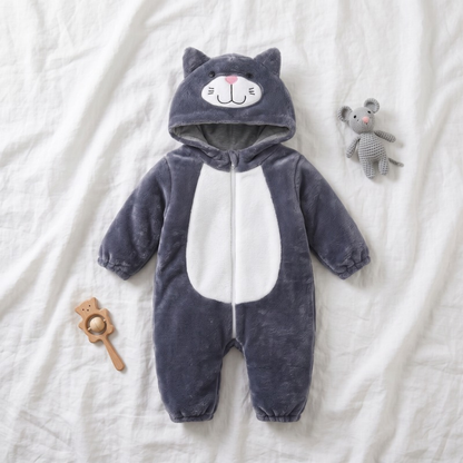 Lilo Cat Flannel Romper - Charcoal Grey