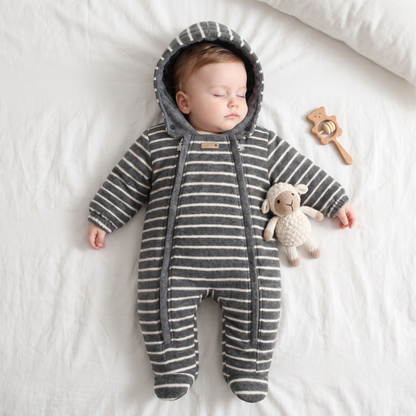 Lilo Wool Blend Padded Romper - Grey Stripe