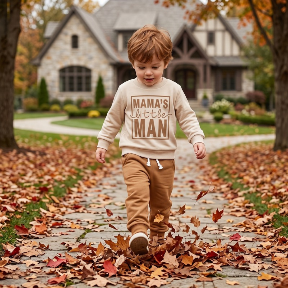 Lilo Letter Print Sweatshirt Set - Oatmeal Mama's Little Man