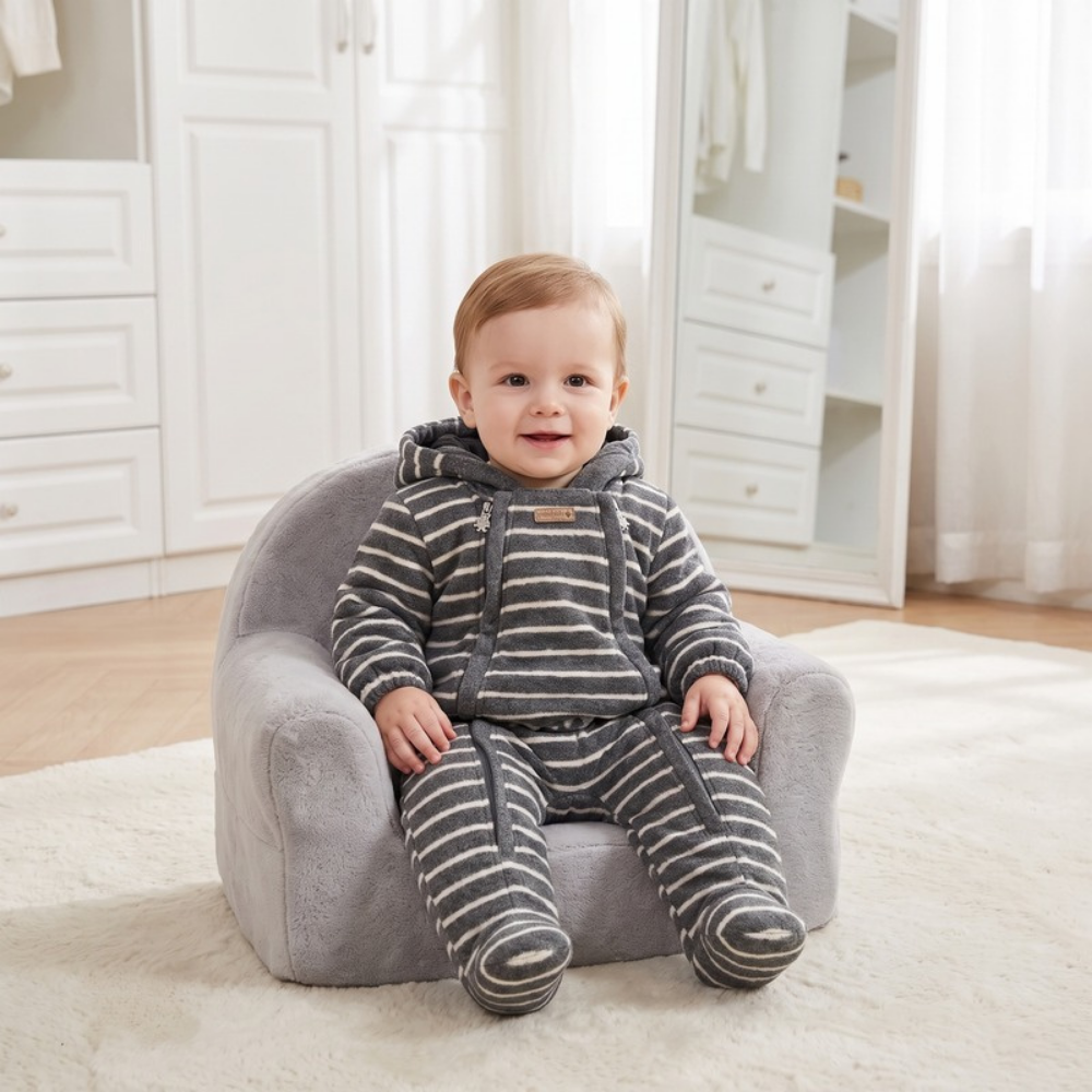 Lilo Wool Blend Padded Romper - Grey Stripe