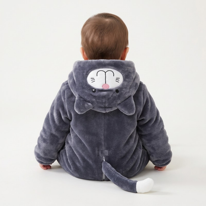 Lilo Cat Flannel Romper - Charcoal Grey