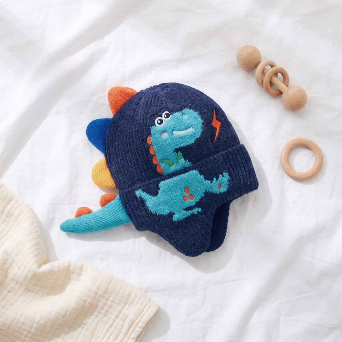 Lilo Dinosaur Knit Ear Flap Hat - Navy