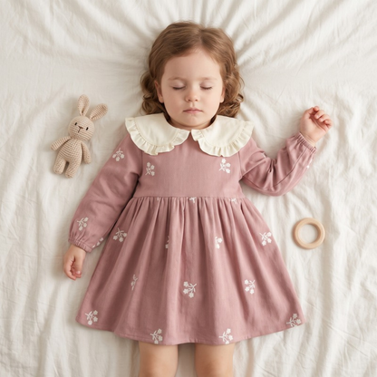 Lilo Embroidered Collar Princess Dress - Pink