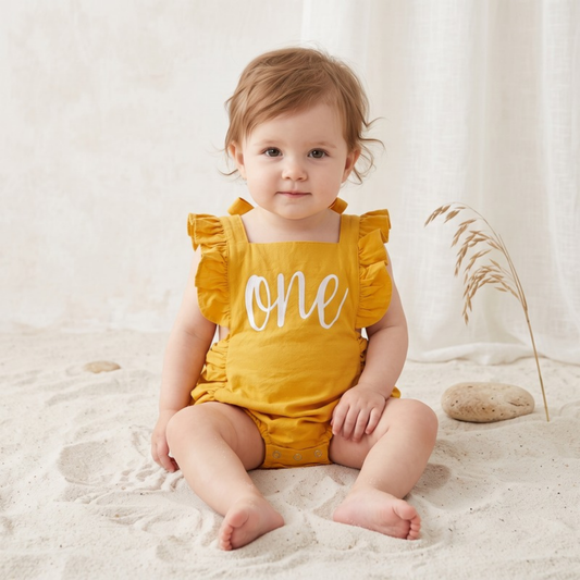 Lilo Halter Bellyband Baby Romper - Mustard