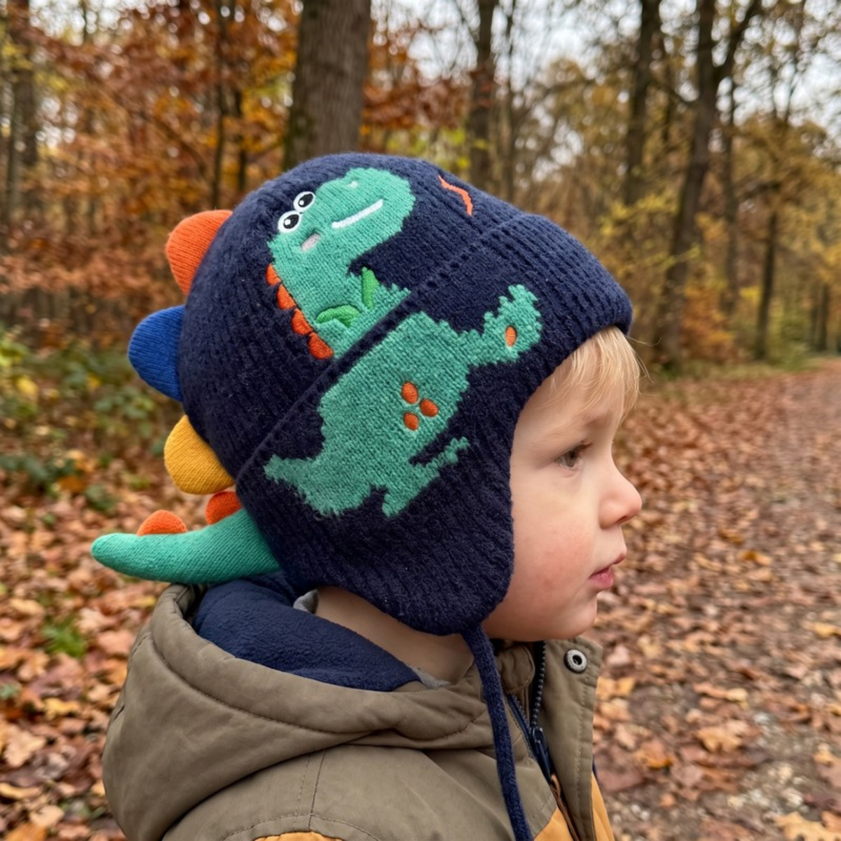 Lilo Dinosaur Knit Ear Flap Hat - Navy
