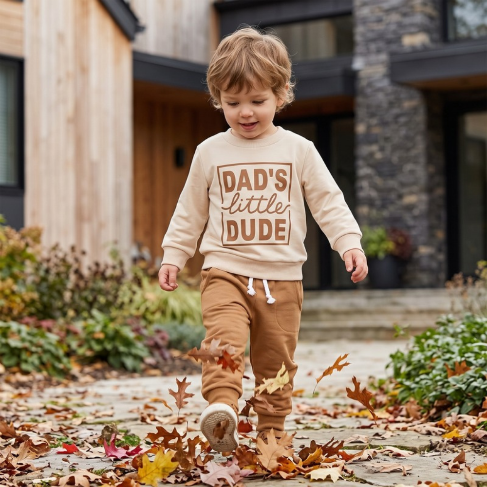 Lilo Letter Print Sweatshirt Set - Oatmeal Dad's Little Dude
