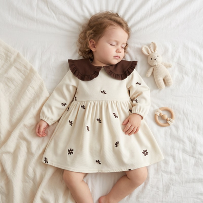 Lilo Embroidered Collar Princess Dress - Beige