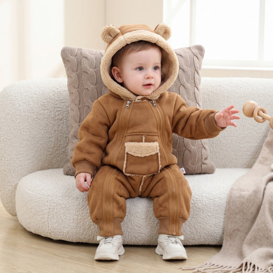 Lilo Warm Hooded Baby Snowsuit - Coffee