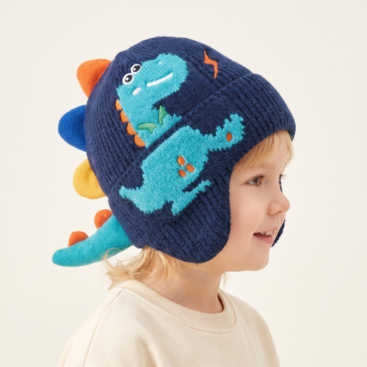 Lilo Dinosaur Knit Ear Flap Hat - Navy