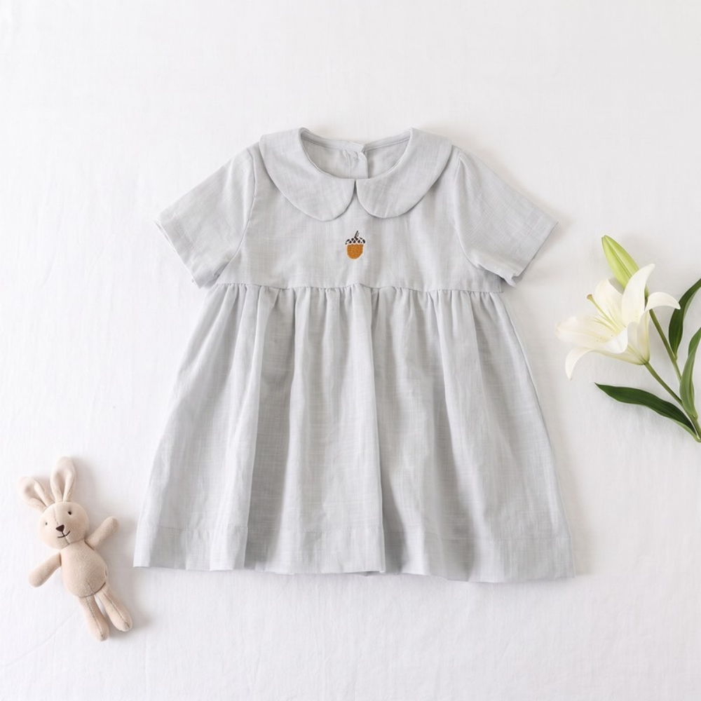 Lilo Meadow Girls Embroidered Dress - Grey Acorn