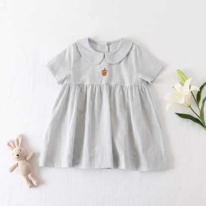 Lilo Meadow Girls Embroidered Dress - Grey Acorn