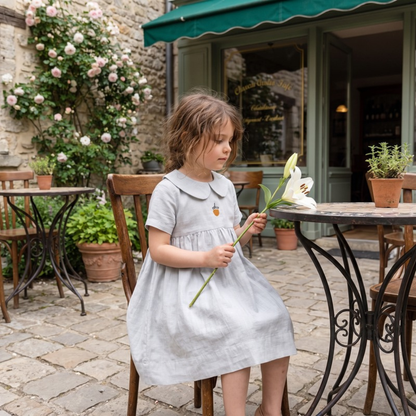 Lilo Meadow Girls Embroidered Dress - Grey Acorn