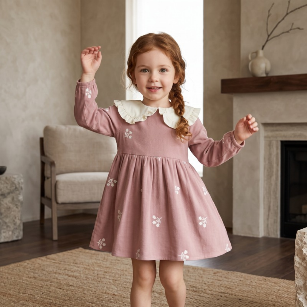 Lilo Embroidered Collar Princess Dress - Pink