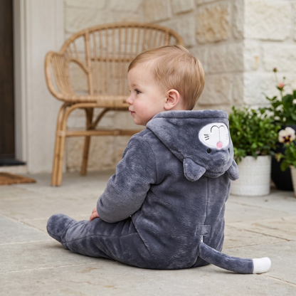 Lilo Cat Flannel Romper - Charcoal Grey