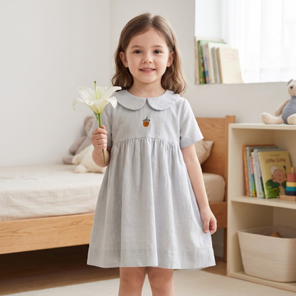 Lilo Meadow Girls Embroidered Dress - Grey Acorn