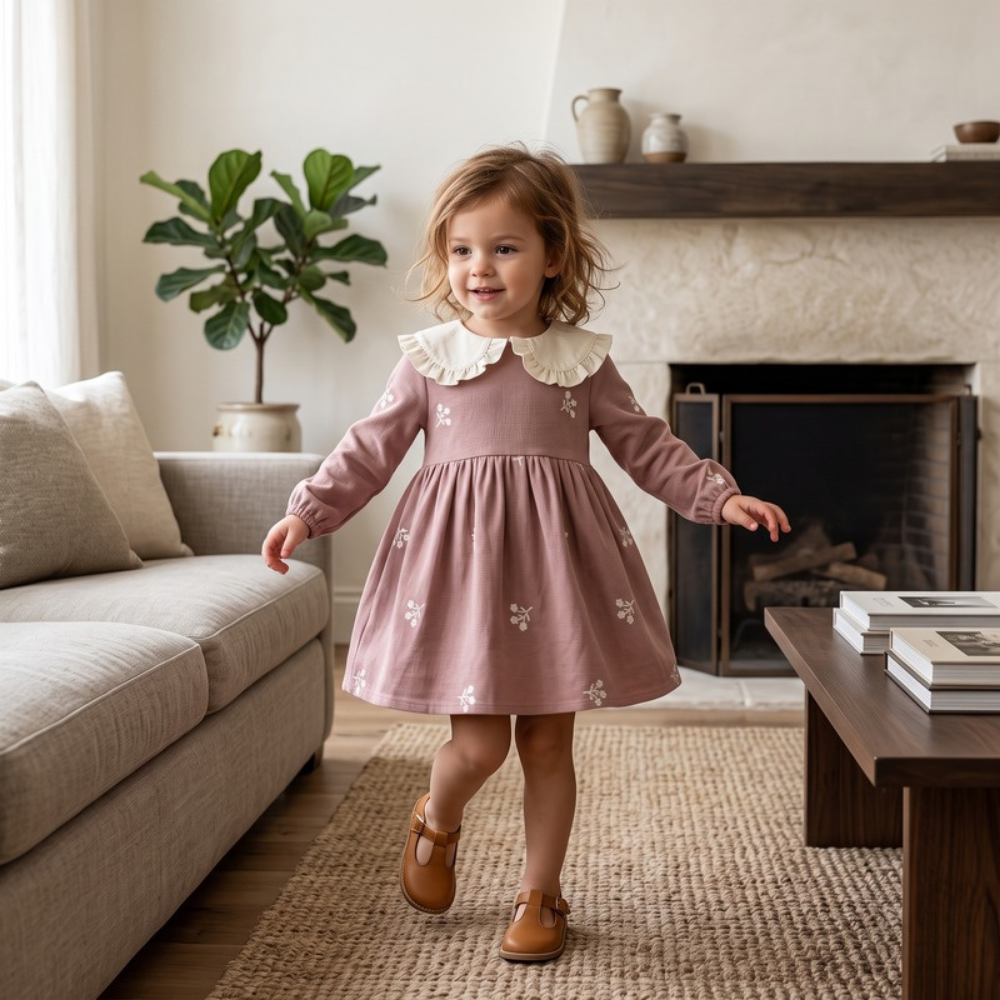 Lilo Embroidered Collar Princess Dress - Pink