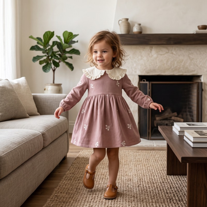 Lilo Embroidered Collar Princess Dress - Pink