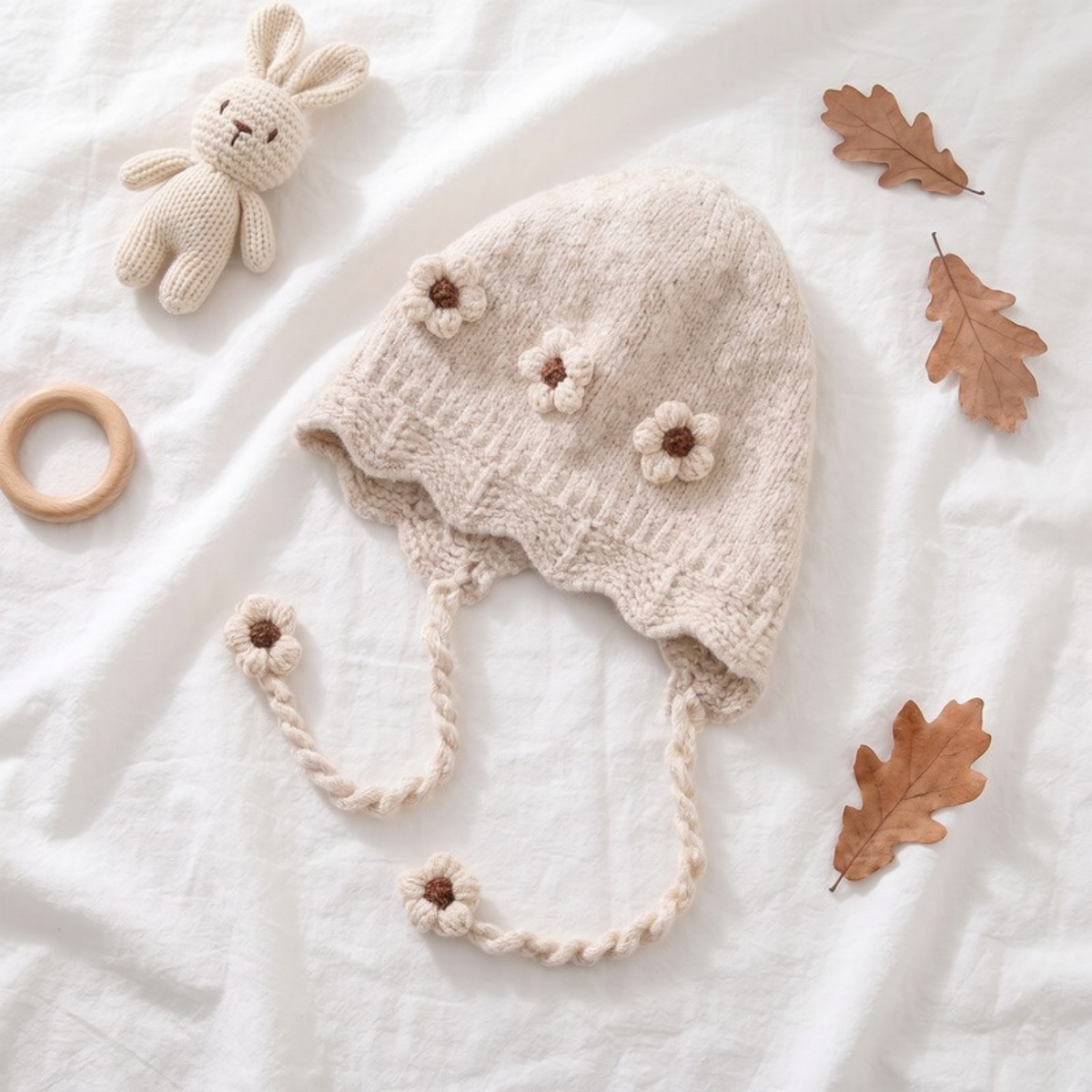 Lilo Floral Knit Baby Hat - Off White