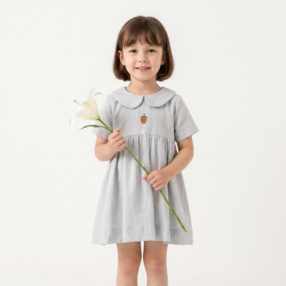 Lilo Meadow Girls Embroidered Dress - Grey Acorn