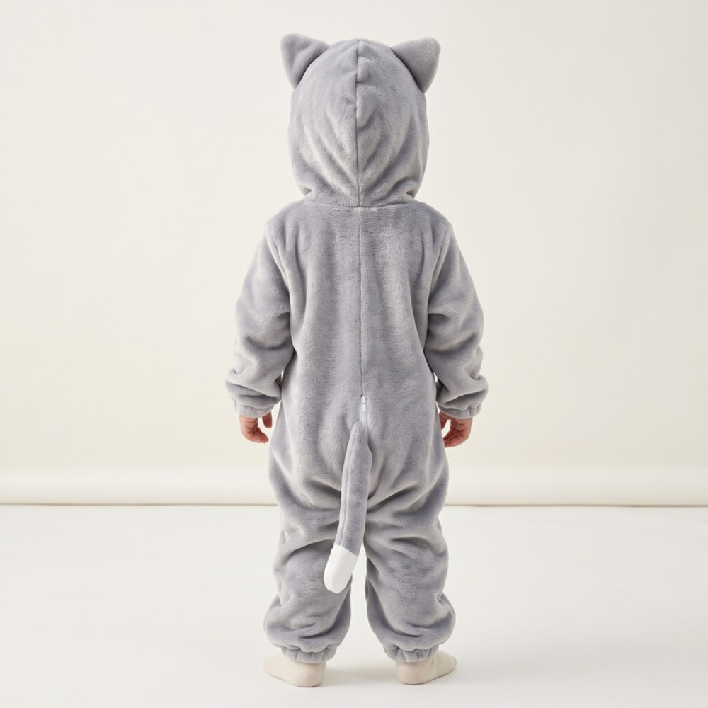 Lilo Cat Flannel Romper - Light Grey
