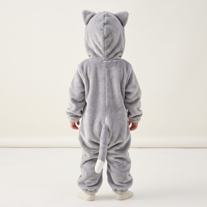 Lilo Cat Flannel Romper - Light Grey