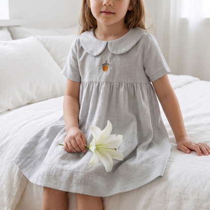 Lilo Meadow Girls Embroidered Dress - Grey Acorn