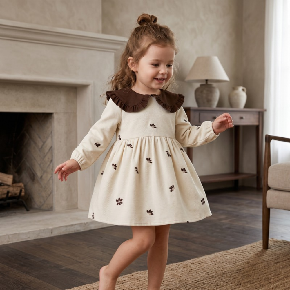 Lilo Embroidered Collar Princess Dress - Beige