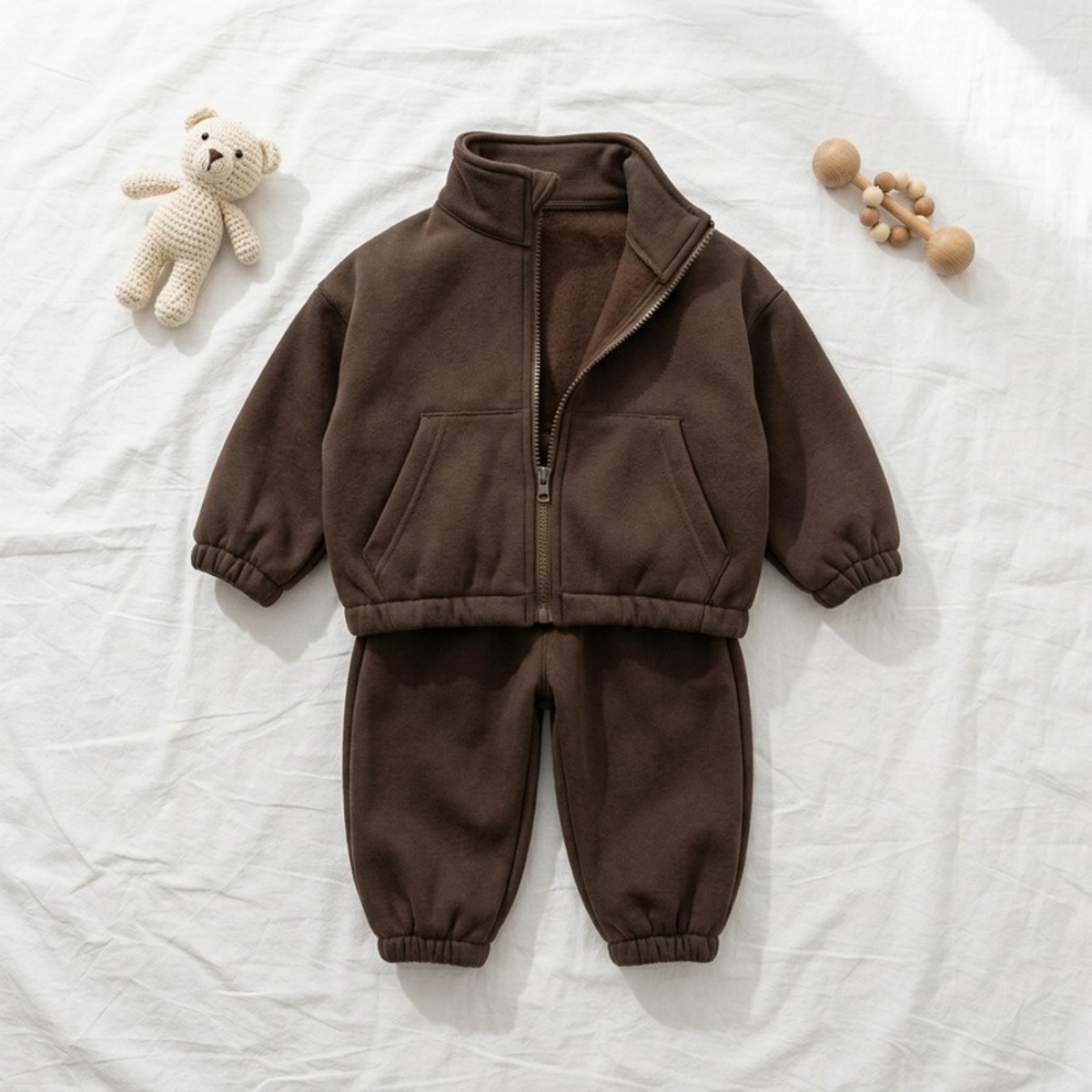 Lilo Zip Jacket and Pants Set - Coffee Brown