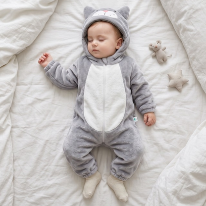 Lilo Cat Flannel Romper - Light Grey